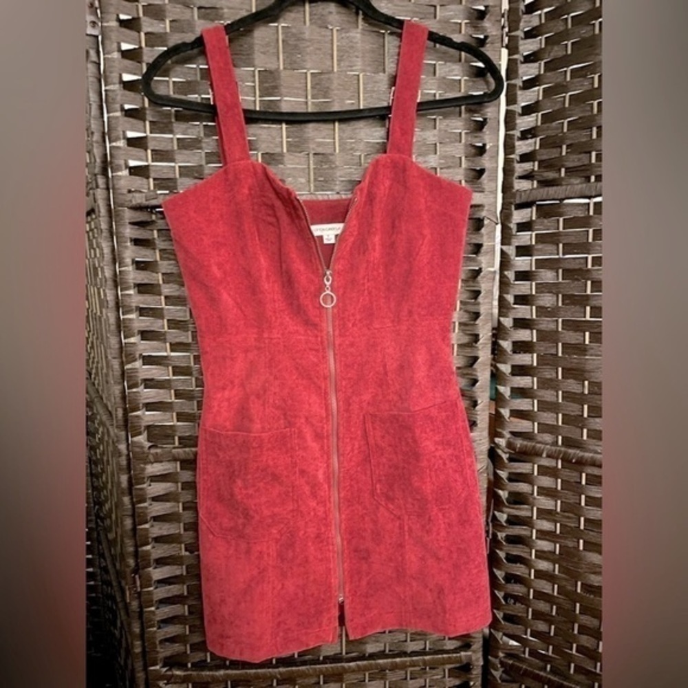 COTTON CANDY LA Women’s Red Corduroy Dress Full Front Zipper W/ Pockets Sz Small - Picture 7 of 10
